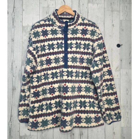 L.L. Bean Jackets & Blazers - VTG 90s L.L. Bean 1/2 Snap All Over Print Snowflake Fair Isle Synchilla Fleece S